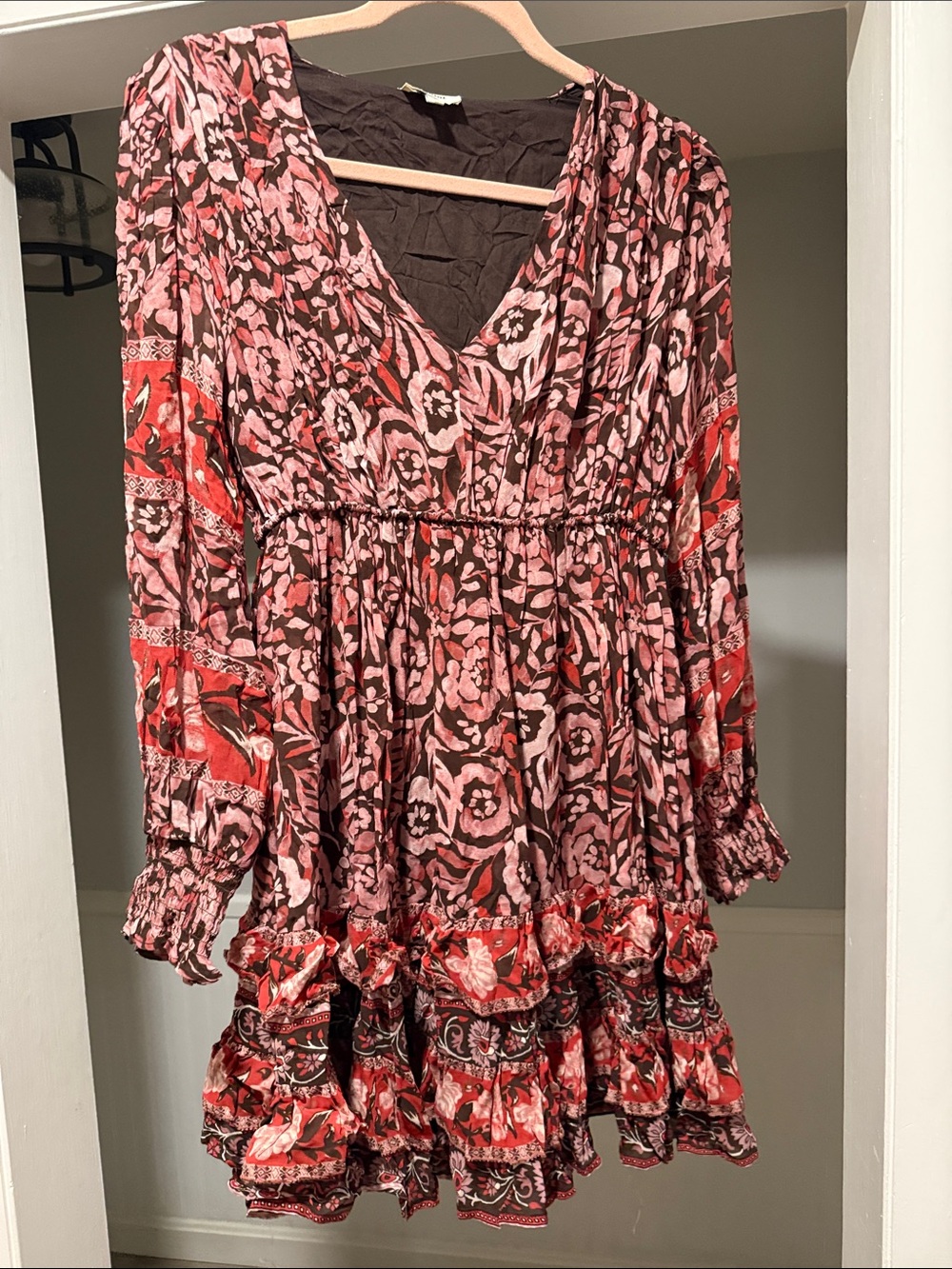 Tolani Pink and Red Floral Long Sleeve Mini Dress